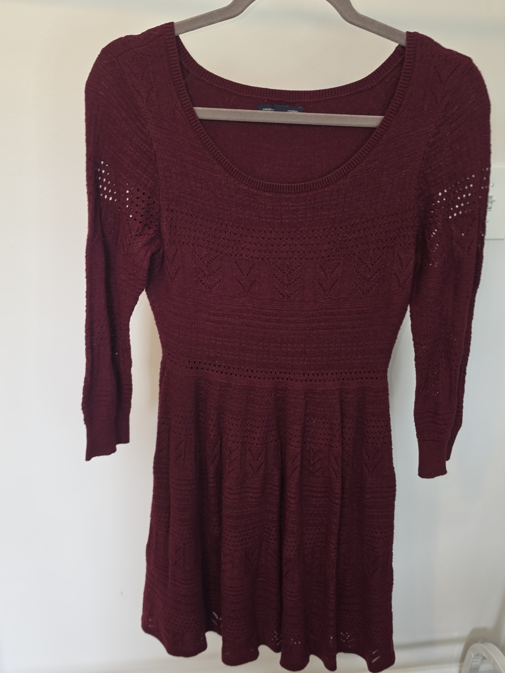 American Eagle Outfitters Burgundy Long Sleeve Knit Scoop Dress